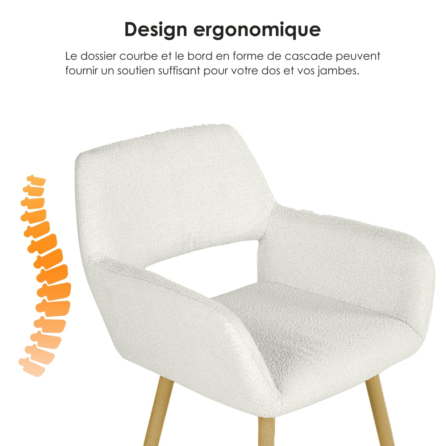 Conjunto de 2 Sillas de Comedor Modernas de Tela Boucle Beige