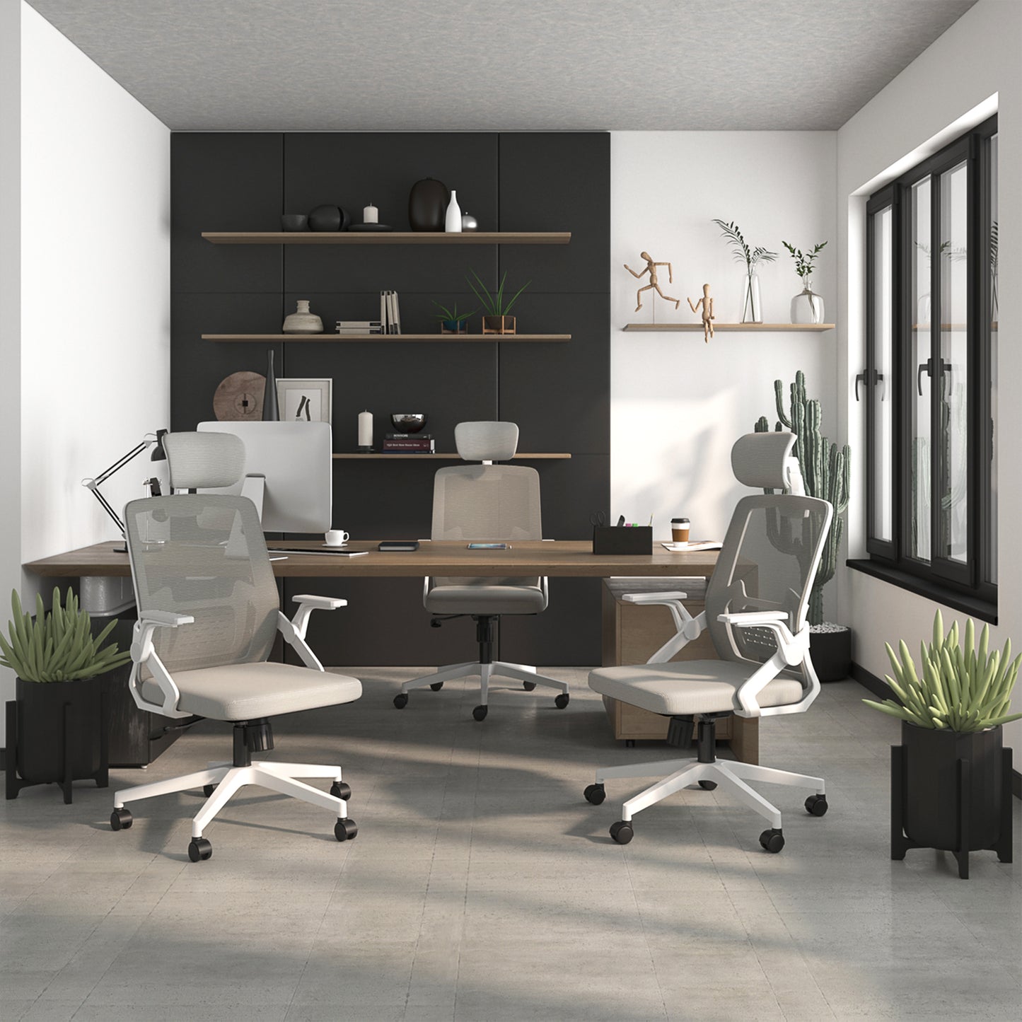Silla de Escritorio para Computadora de Oficina con Reposacabezas Gris