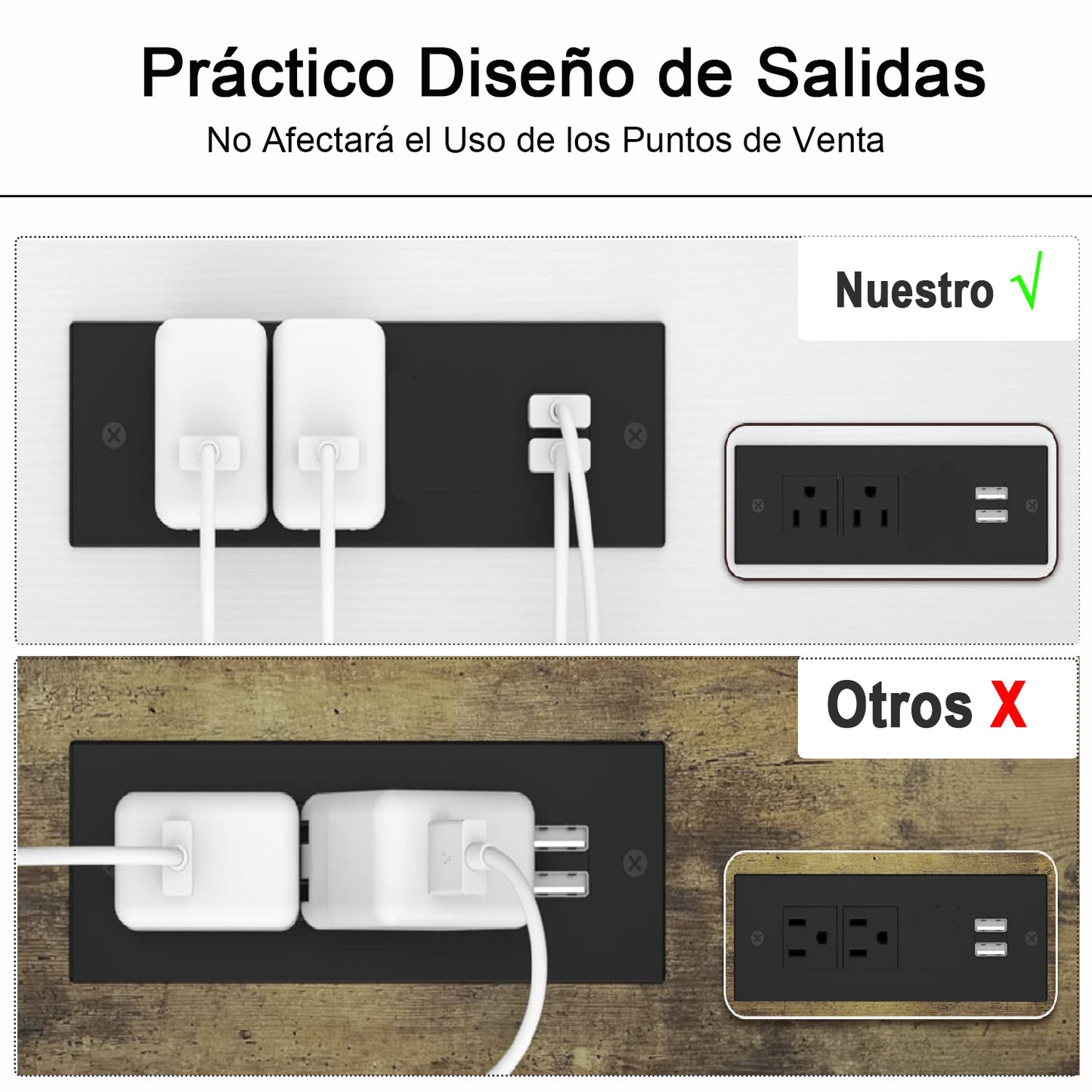 Mesa Consola con Tomacorrientes y Puertos USB Café y Negro