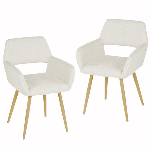 Conjunto de 2 Sillas de Comedor Modernas de Tela Boucle Beige