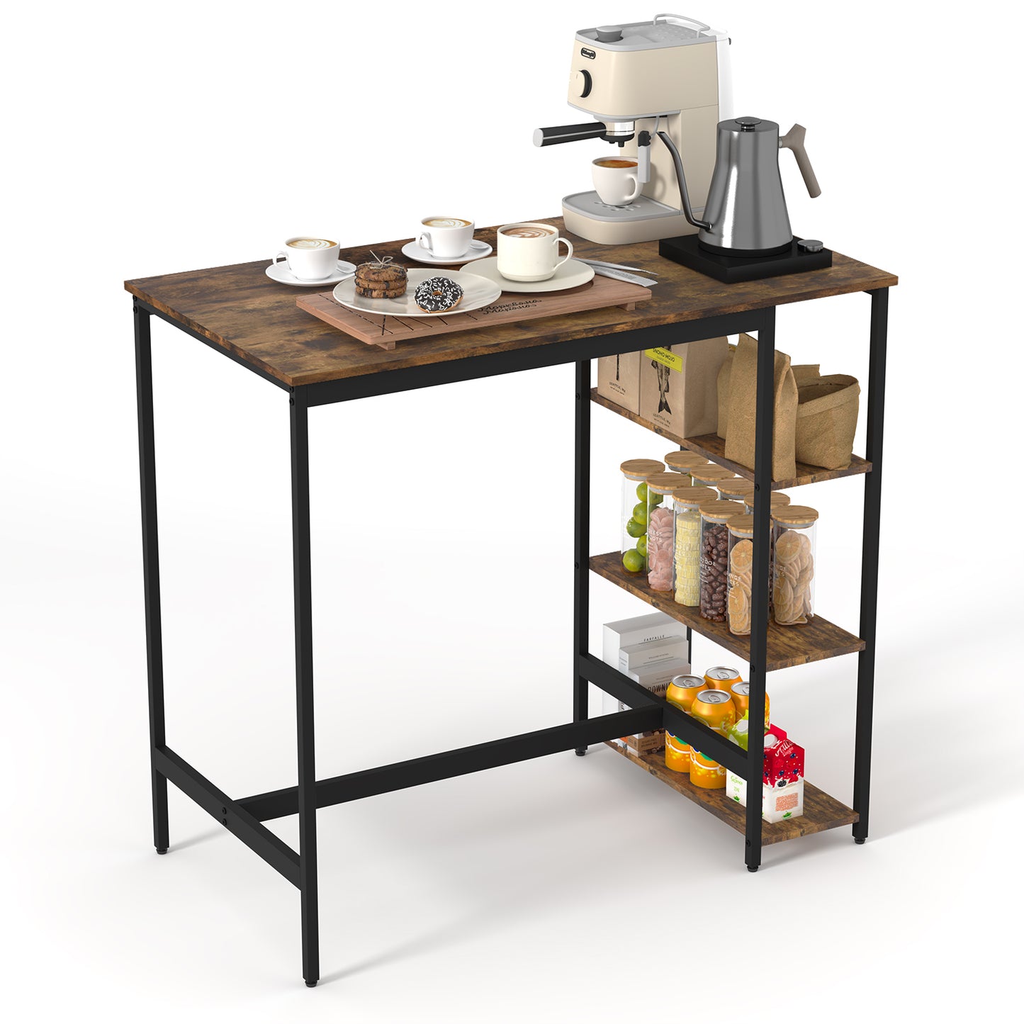 Mesa de Bar con Estructura de Metal Estilo Industrial con Estantes de Madera de Ingeniería