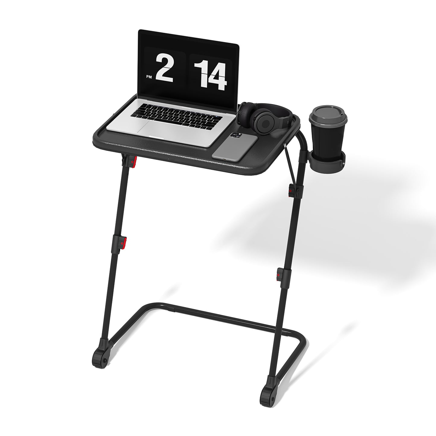 Mesa Plegable para TV con Portavasos, Mesa para Refrigerios con 4 Ajustes de Altura y 4 ángulos de Inclinación Negro