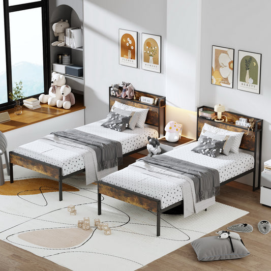 Marcos de Cama Twin, Cabecero de Almacenamiento con Estación de Carga