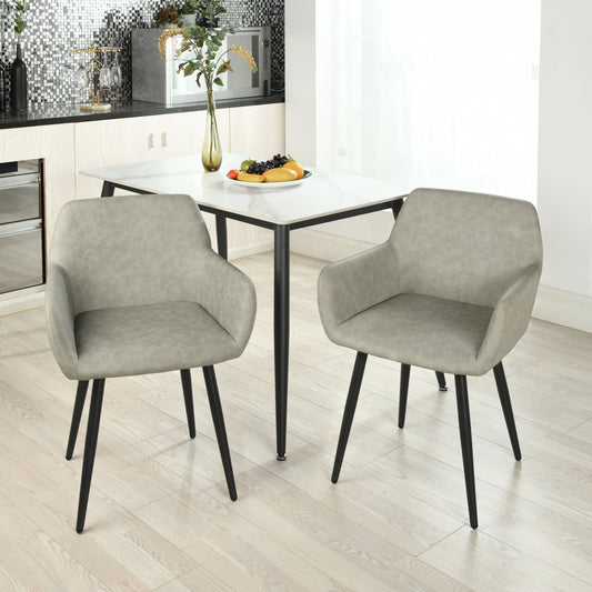 Juego de 2 Sillas de Reposabrazos de Cuero Gris