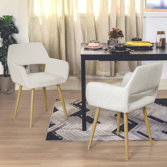 Conjunto de 2 Sillas de Comedor Modernas de Tela Boucle Beige