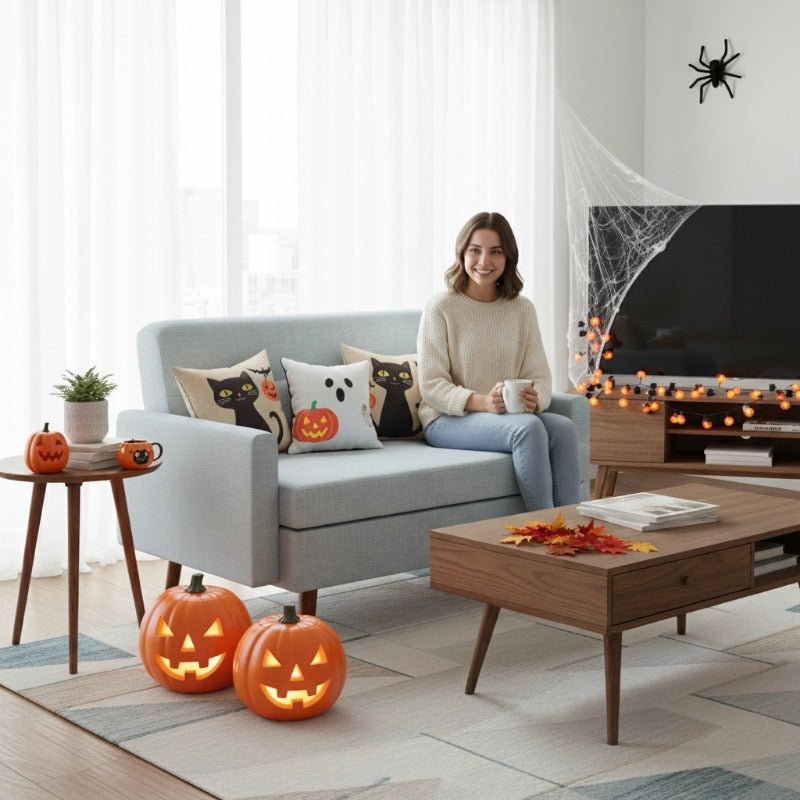 Sofá Loveseat 115cm Moderno Pequeño Tapizado en Tela Gris