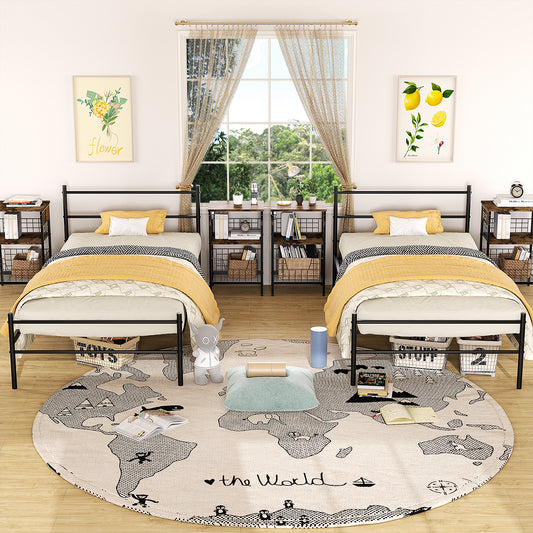 Cama Twin Armazón de Cama de Metal de fácil Montaje con cabecera y pie de Cama Negro