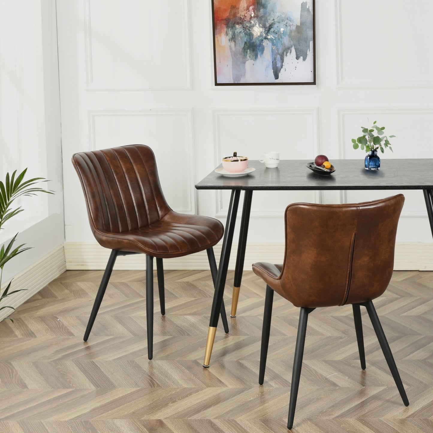 Juego de 2 Sillas de Comedor de Piel Sintética Tapizadas Estilo Retro Café