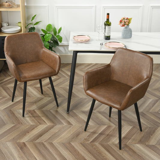 Juego de 2 Sillas de Reposabrazos de Cuero Marrón