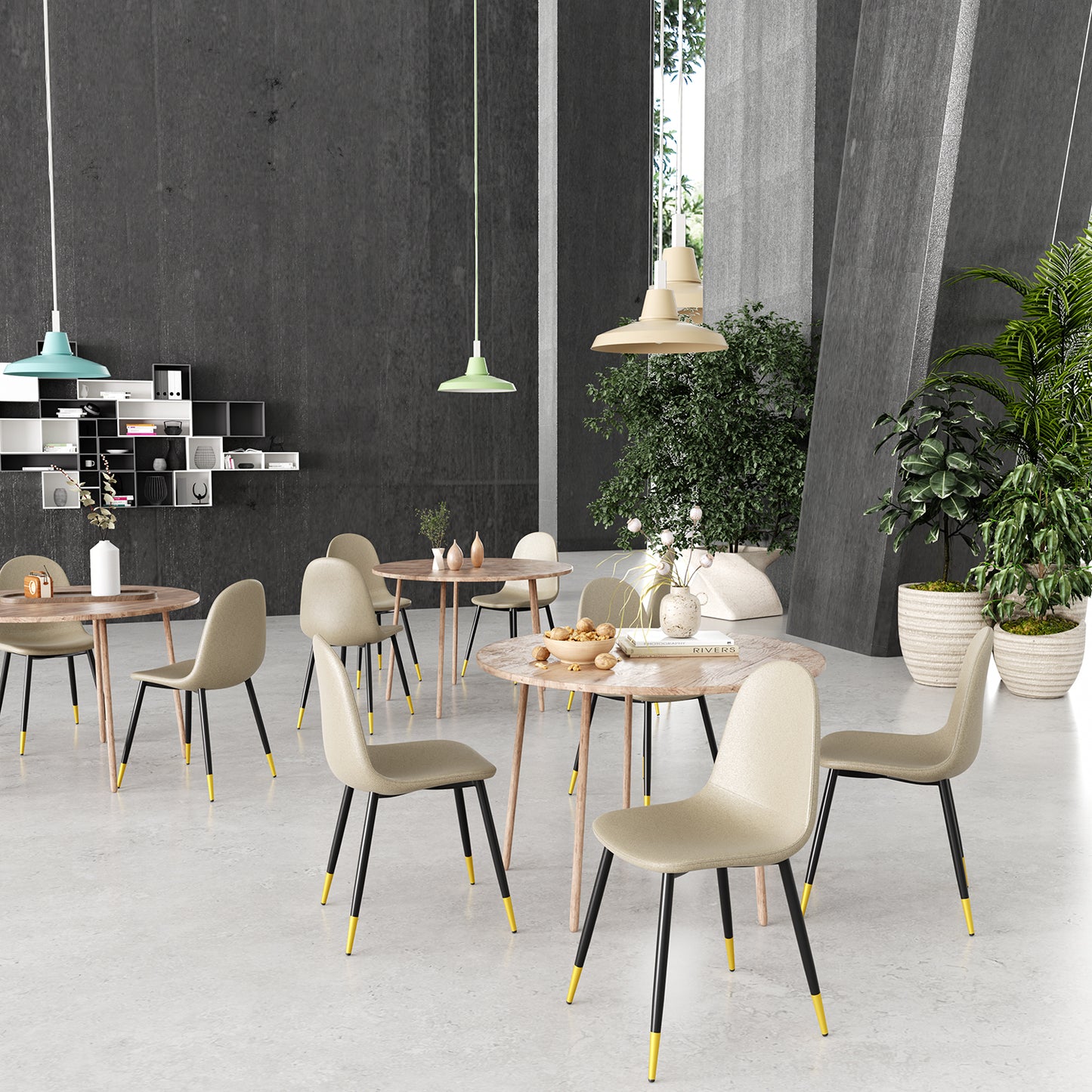 Conjunto de 4 sillas de Cocina Modernas de Mediados de Siglo Beige