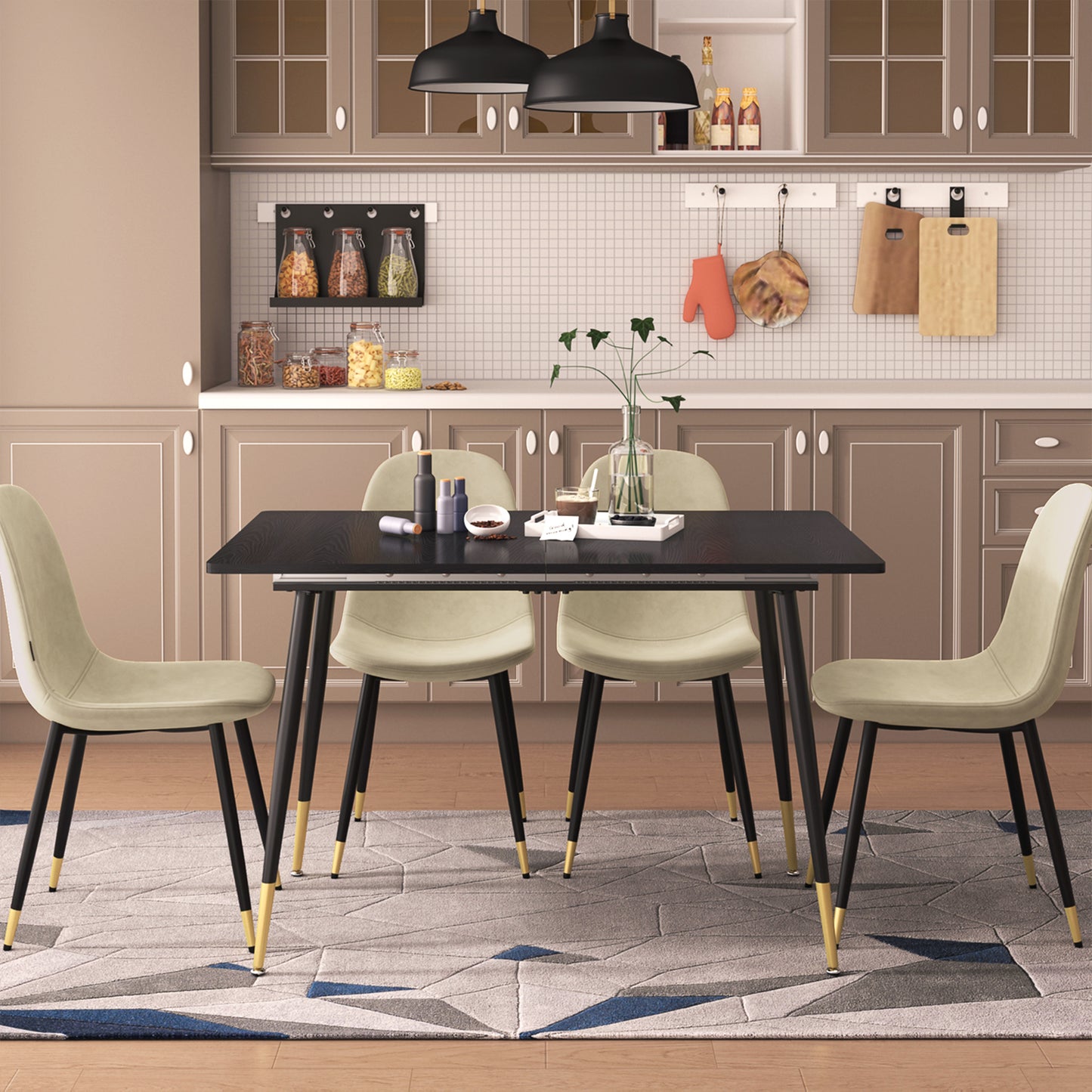 Mesa de Comedor Rectangular Extensible 160 cm Negro