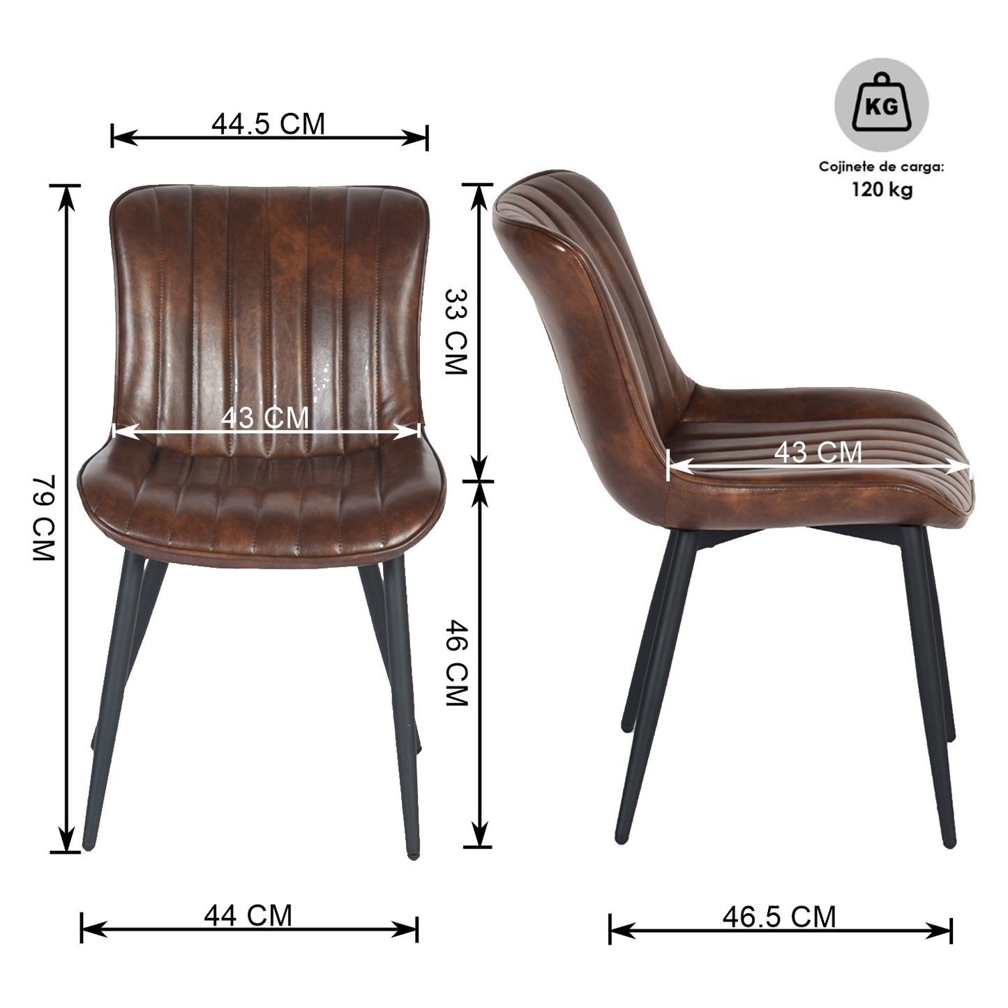 Juego de 2 Sillas de Comedor de Piel Sintética Tapizadas Estilo Retro Café