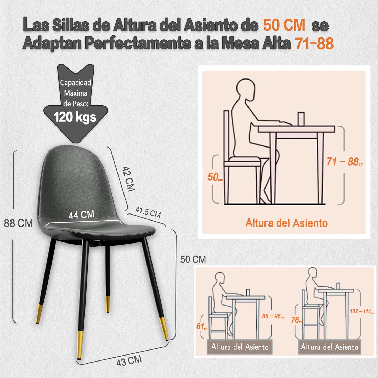 Conjunto de 4 sillas de Cocina Modernas de Mediados de Siglo Gris