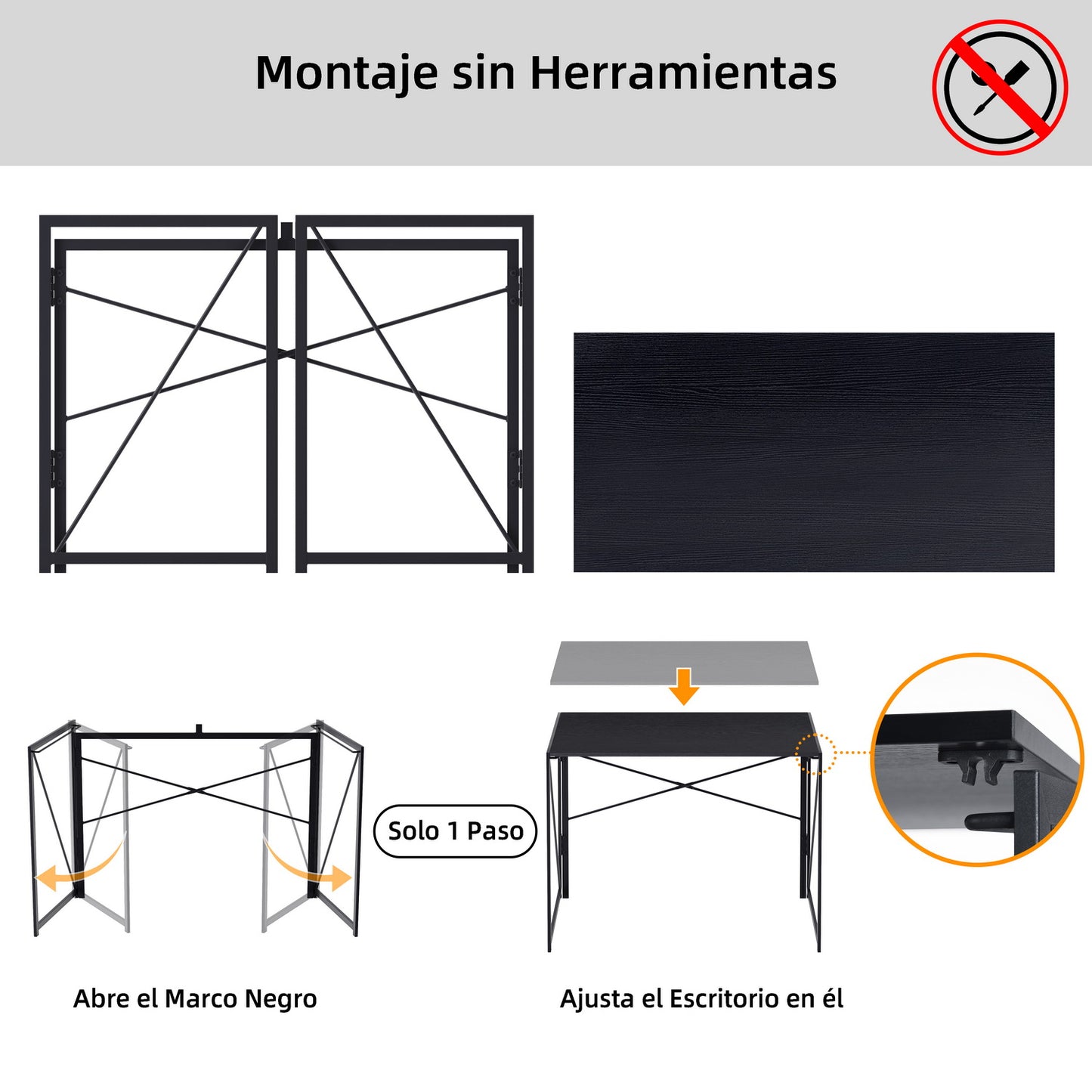 Escritorio Plegable Escritorio de Computadora para Oficina en Casa Negro