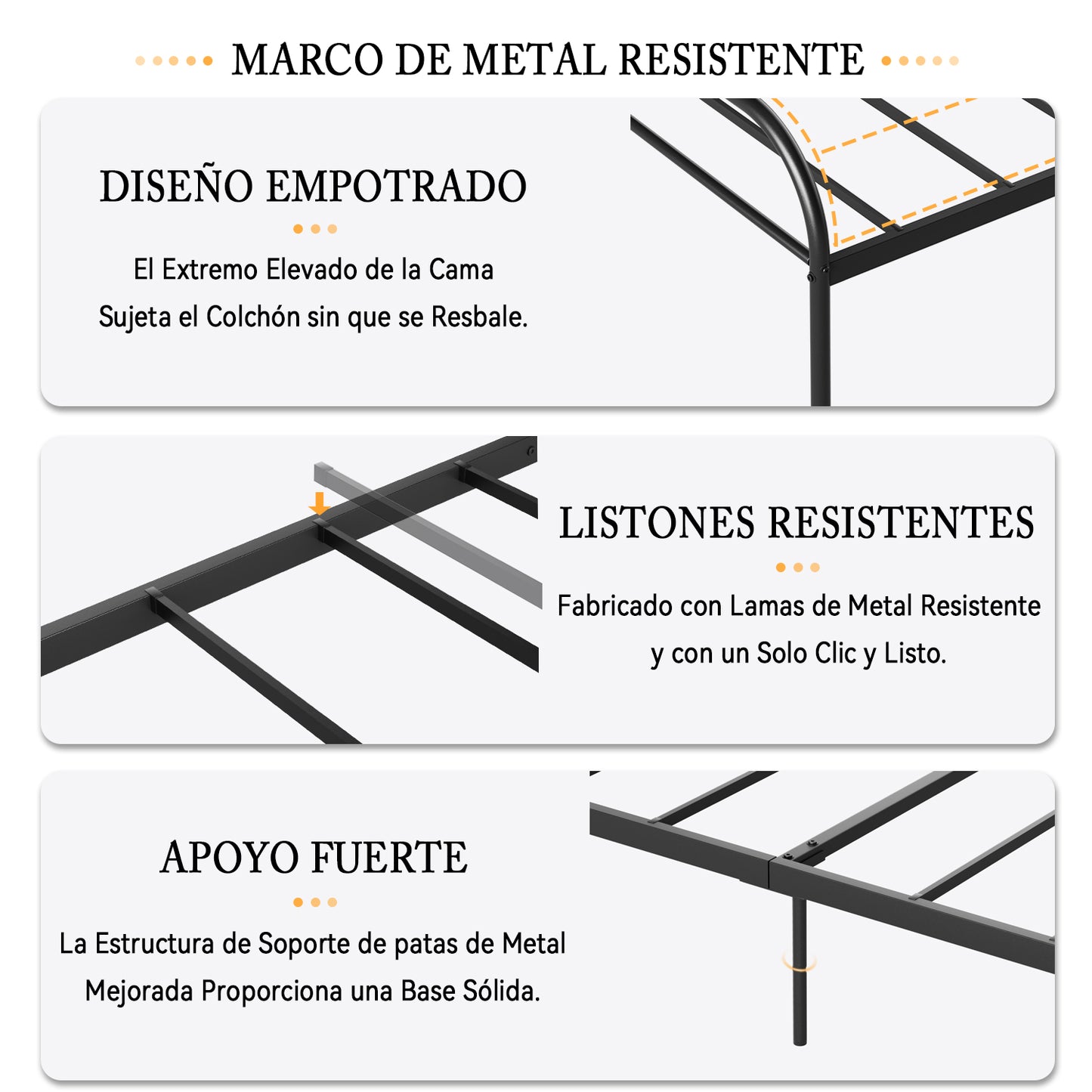 Marco de Cama con Plataforma de Metal de TamaƱo Doble con Cabecera Negro