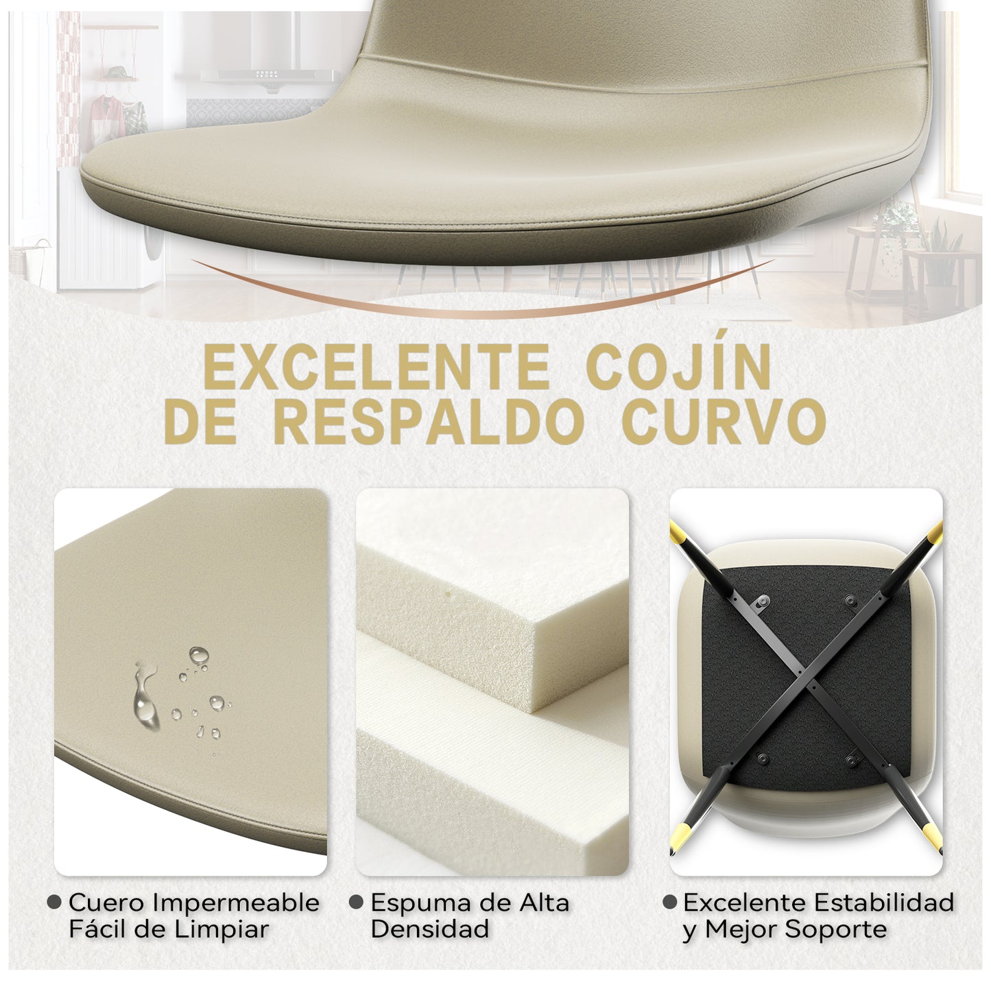 Conjunto de 4 sillas de Cocina Modernas de Mediados de Siglo Beige