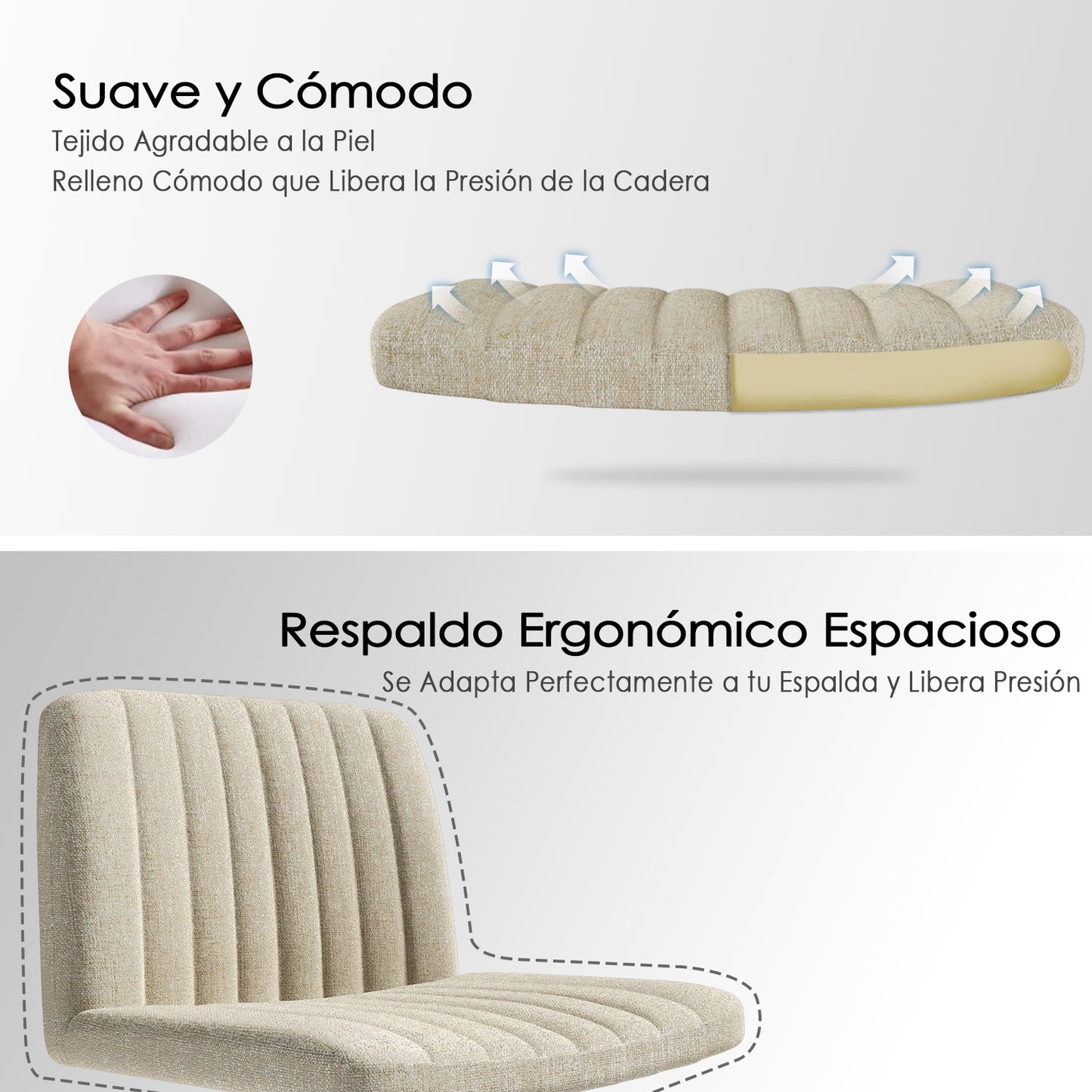 Silla de Oficina Ergonómica sin Brazos con Respaldo Medio Beige
