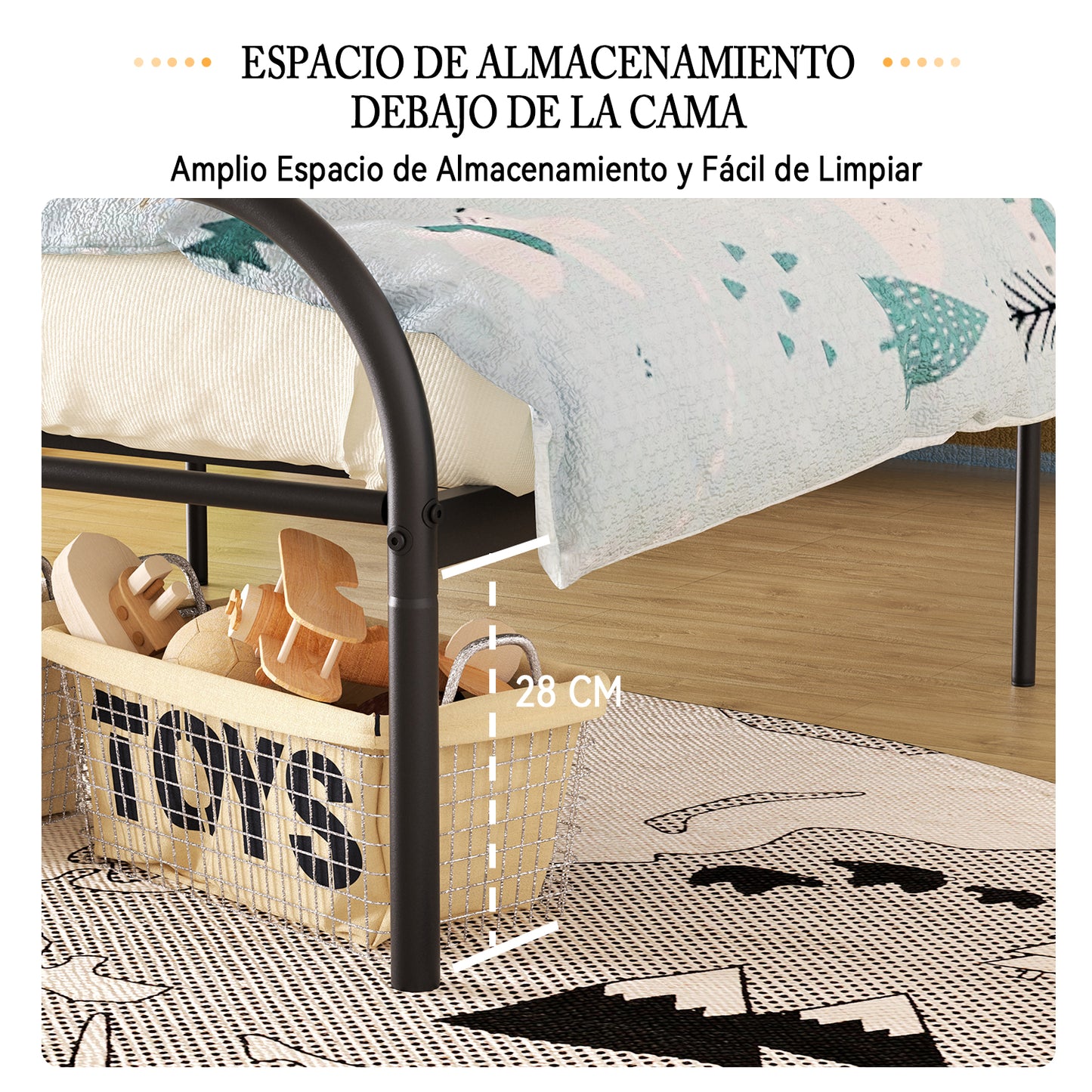 Marco de Cama con Plataforma de Metal de TamaƱo Doble con Cabecera Negro