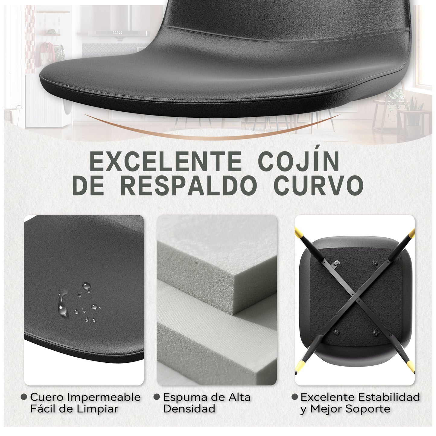 Conjunto de 4 sillas de Cocina Modernas de Mediados de Siglo Gris