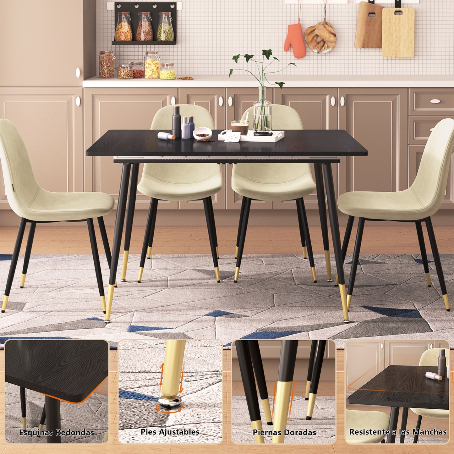 Mesa de Comedor Rectangular Extensible 160 cm Negro