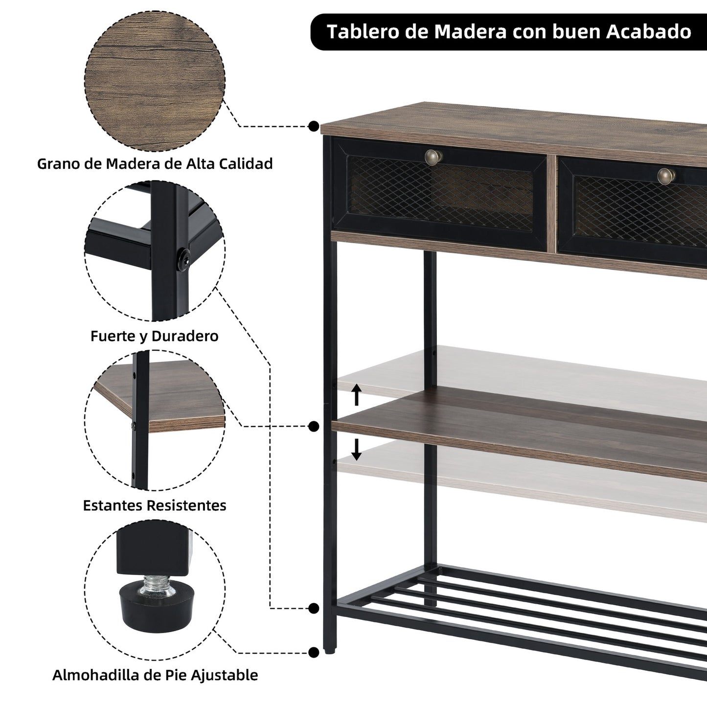 Mesa Consola con Tomacorrientes y Puertos USB Café y Negro