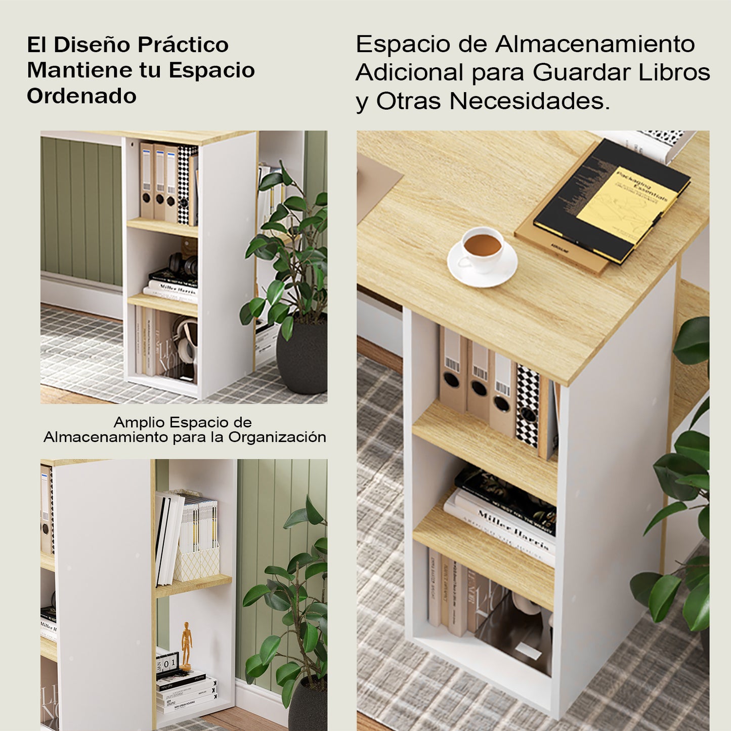 Escritorio de Oficina en Casa con Almacenamiento y 5 Estantes Blanco