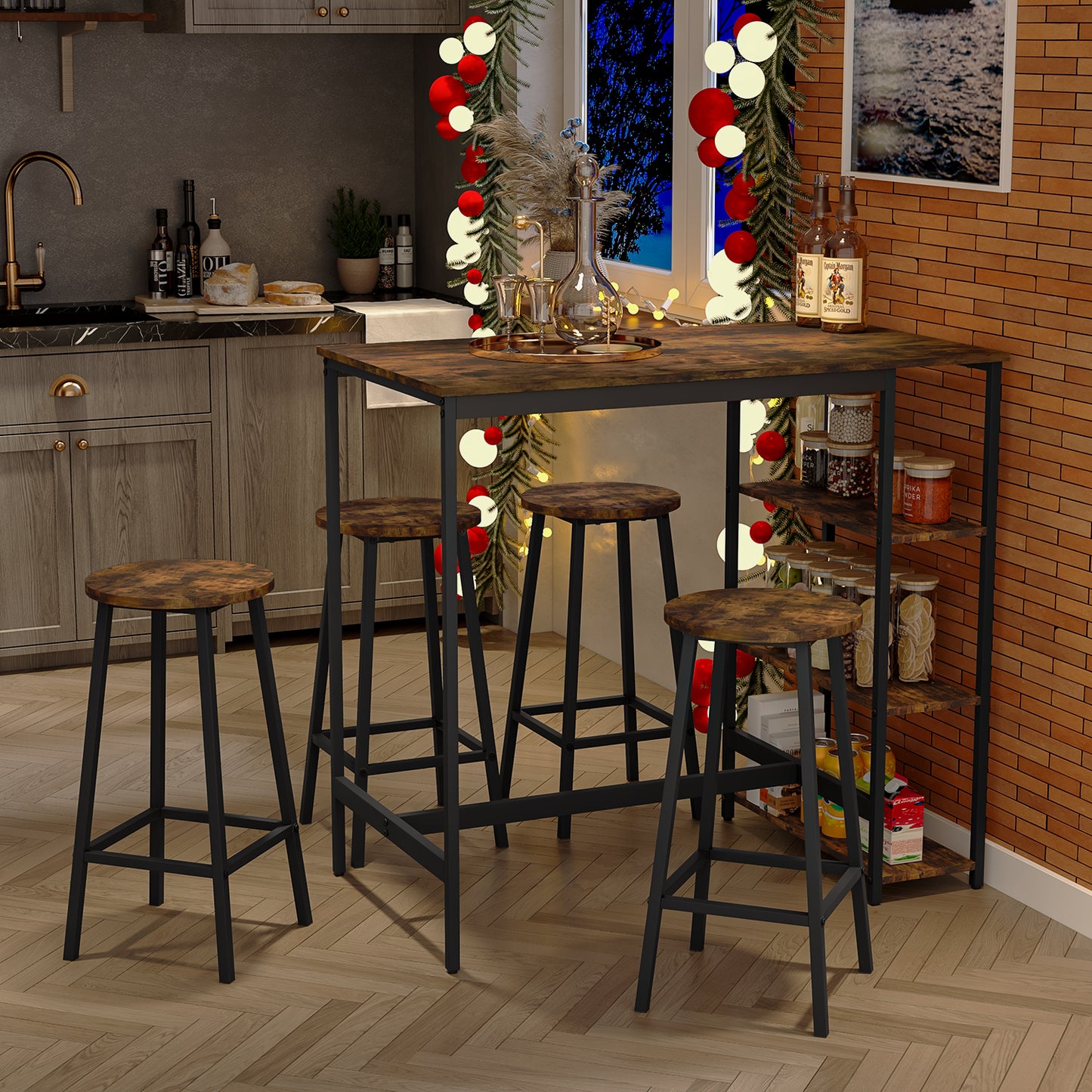 Juego de 2 Sillas de Bar Industriales Marrón Vintage