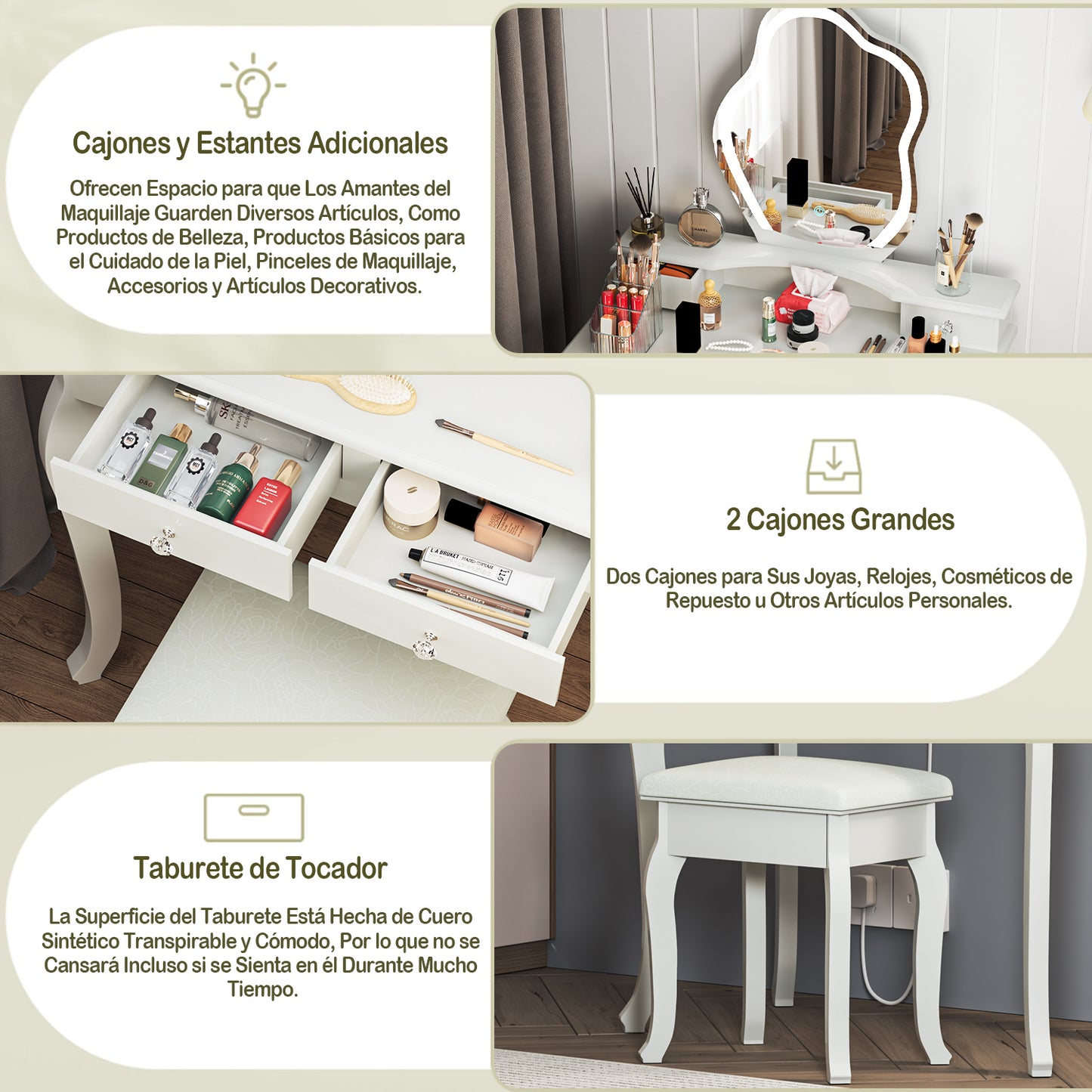 Tocador con Espejo y Luces LED Blanco