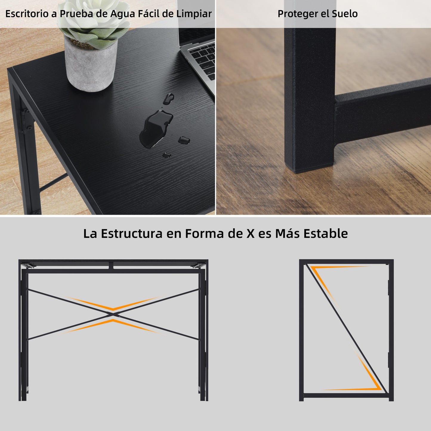 Escritorio Plegable Escritorio de Computadora para Oficina en Casa Negro