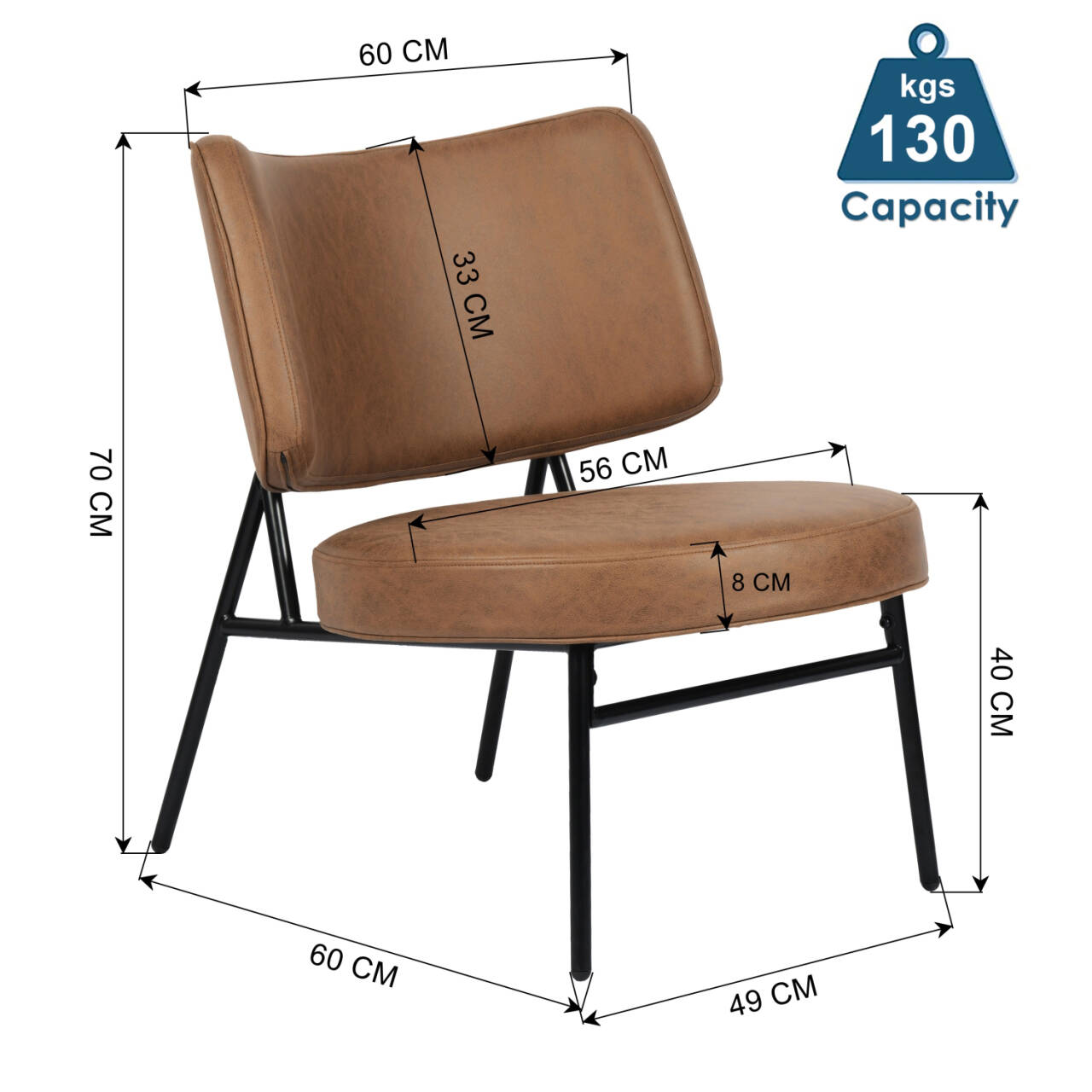 Sillón Tapizado de Cuero sin Brazos Moderno Marrón