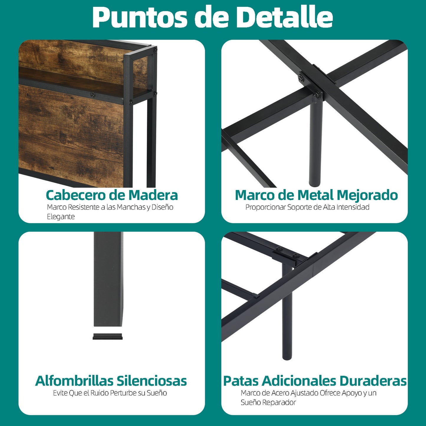 Marcos de Cama Doble, Cabecero de Almacenamiento con Estación de Carga