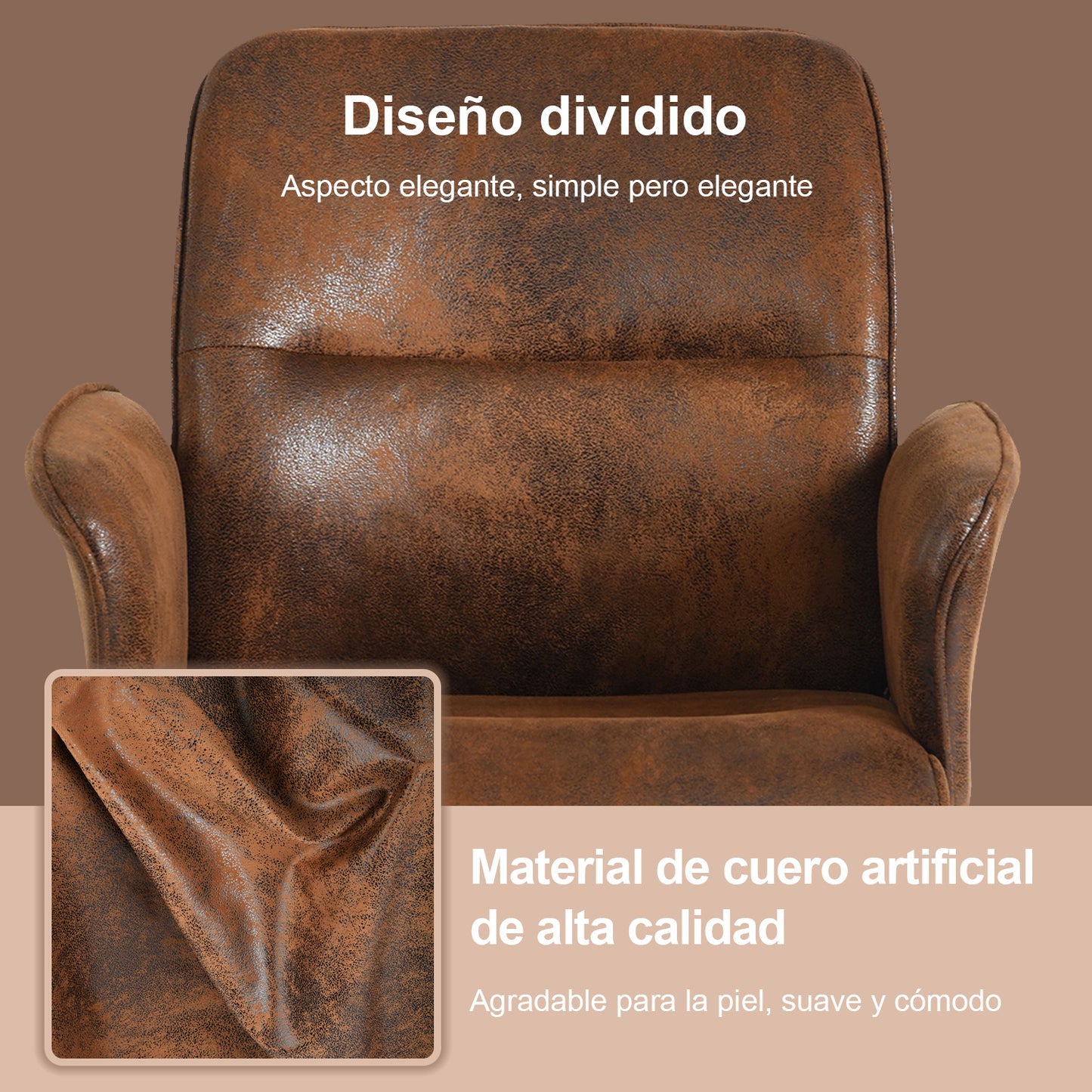 Silla Cruzada, Silla de Oficina Ergonómica con Respaldo Medio y Reposabrazos Marrón