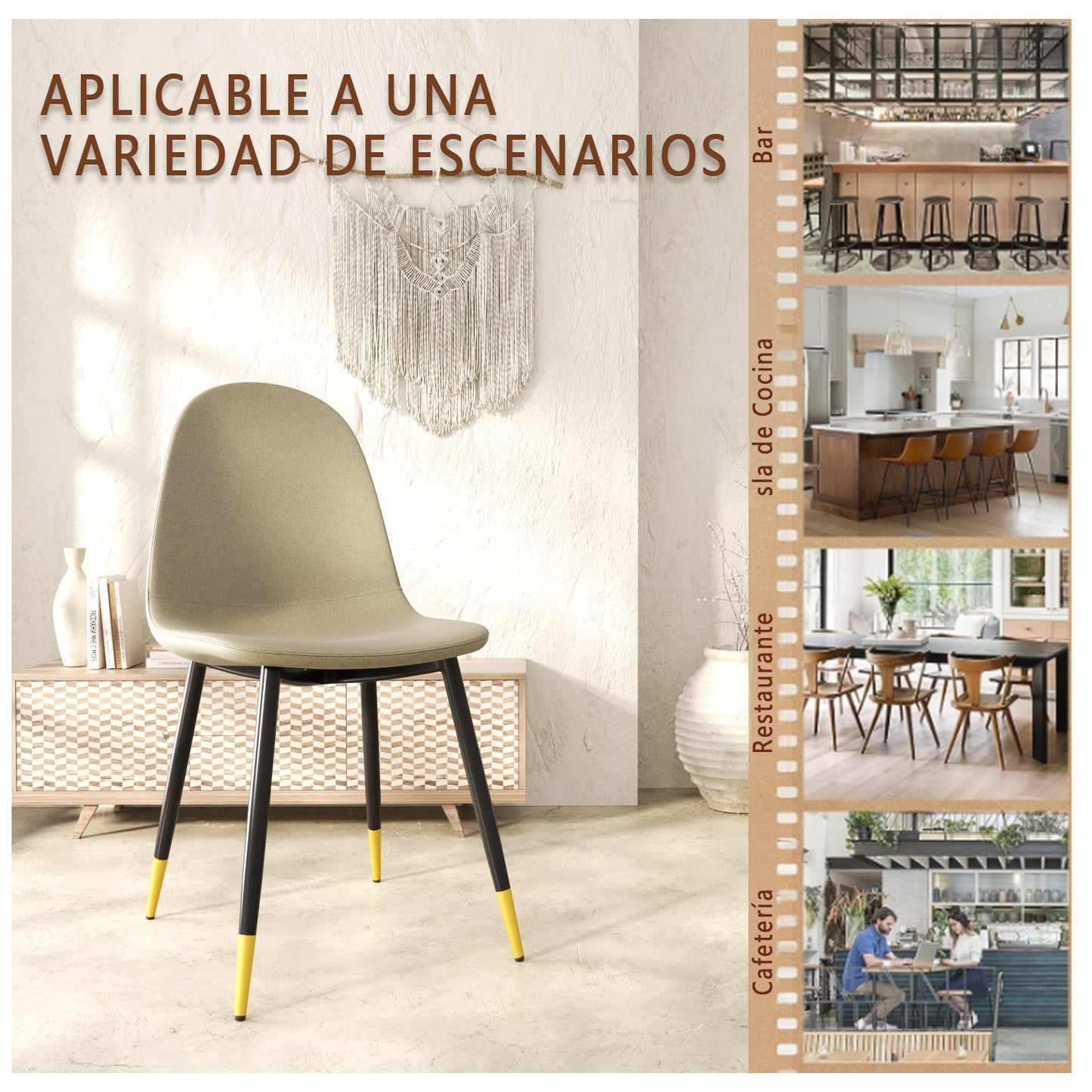 Conjunto de 4 sillas de Cocina Modernas de Mediados de Siglo Beige