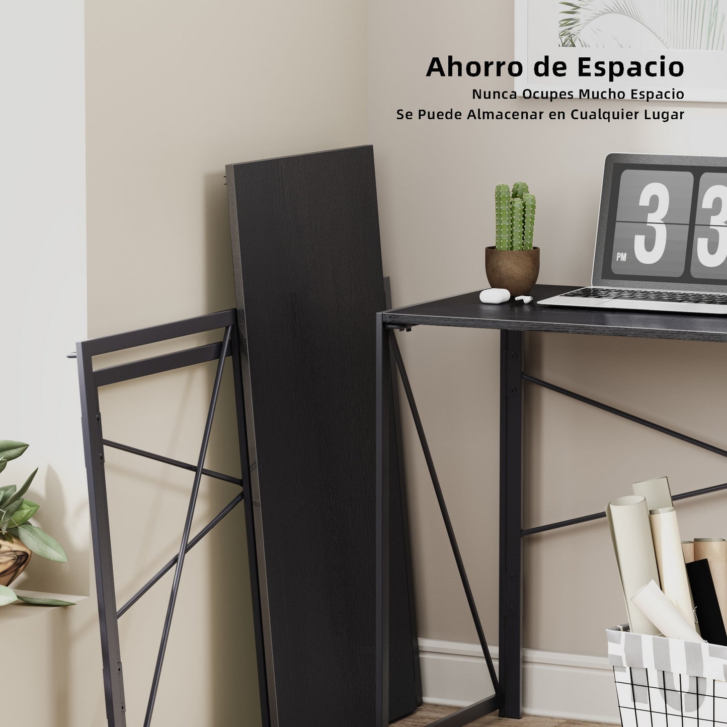 Escritorio Plegable Escritorio de Computadora para Oficina en Casa Negro
