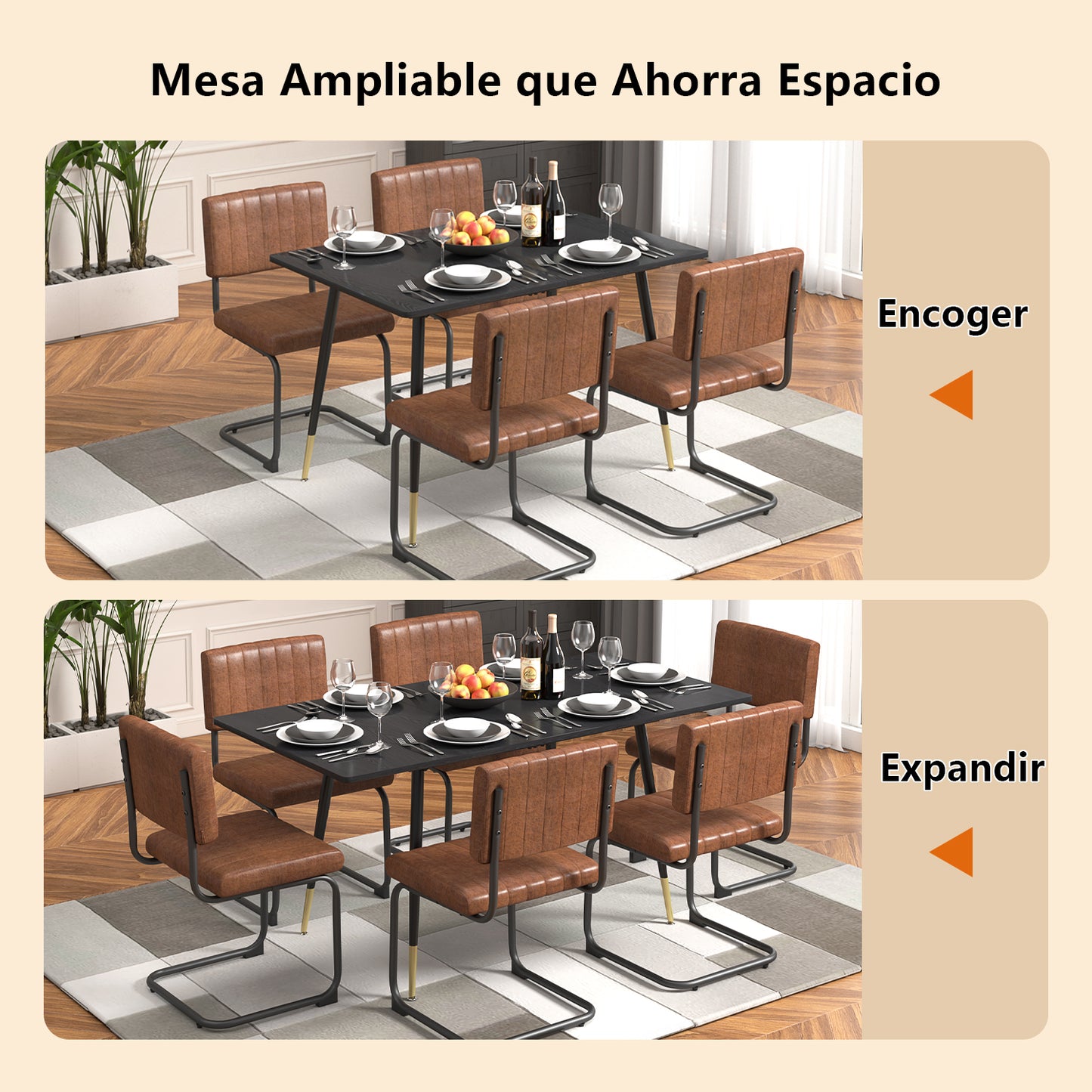 Mesa de Comedor Rectangular Extensible 160 cm Negro