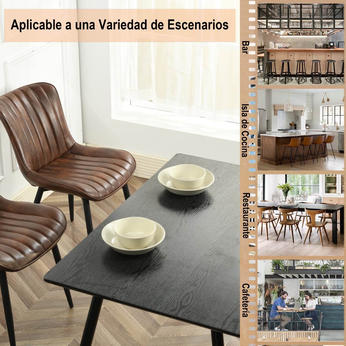 Juego de 2 Sillas de Comedor de Piel Sintética Tapizadas Estilo Retro Café