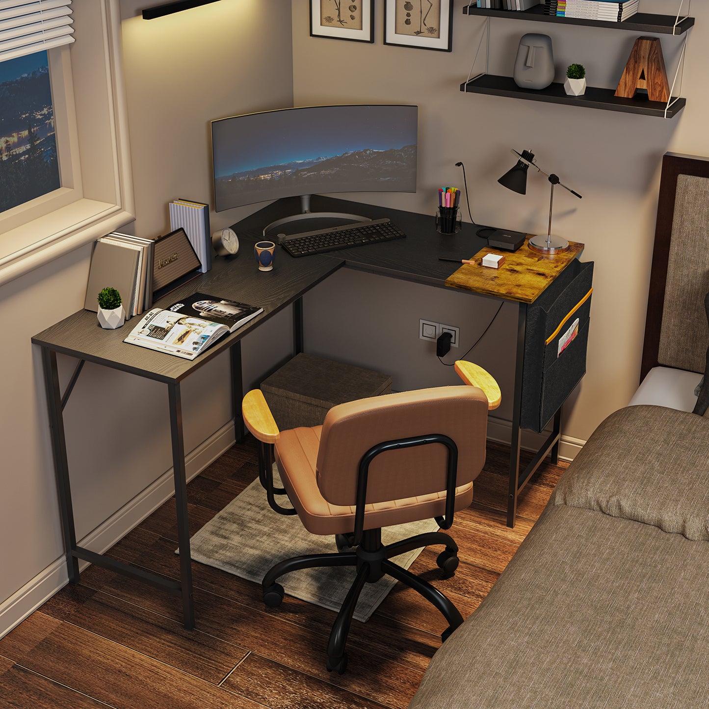 Silla de Oficina en Casa,Silla de Trabajo Giratoria de Cuero de PU con Respaldo Bajo y Brazos Marrón