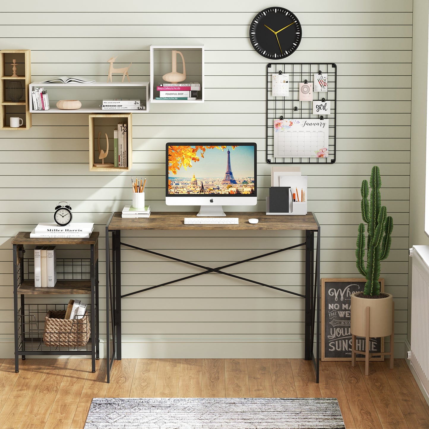 Escritorio de Oficina Doméstica Plegable sin Montaje Marrón