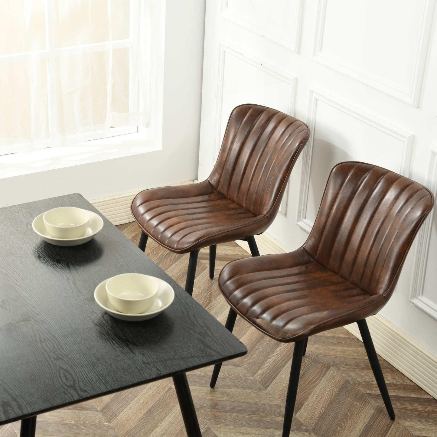Juego de 2 Sillas de Comedor de Piel Sintética Tapizadas Estilo Retro Café