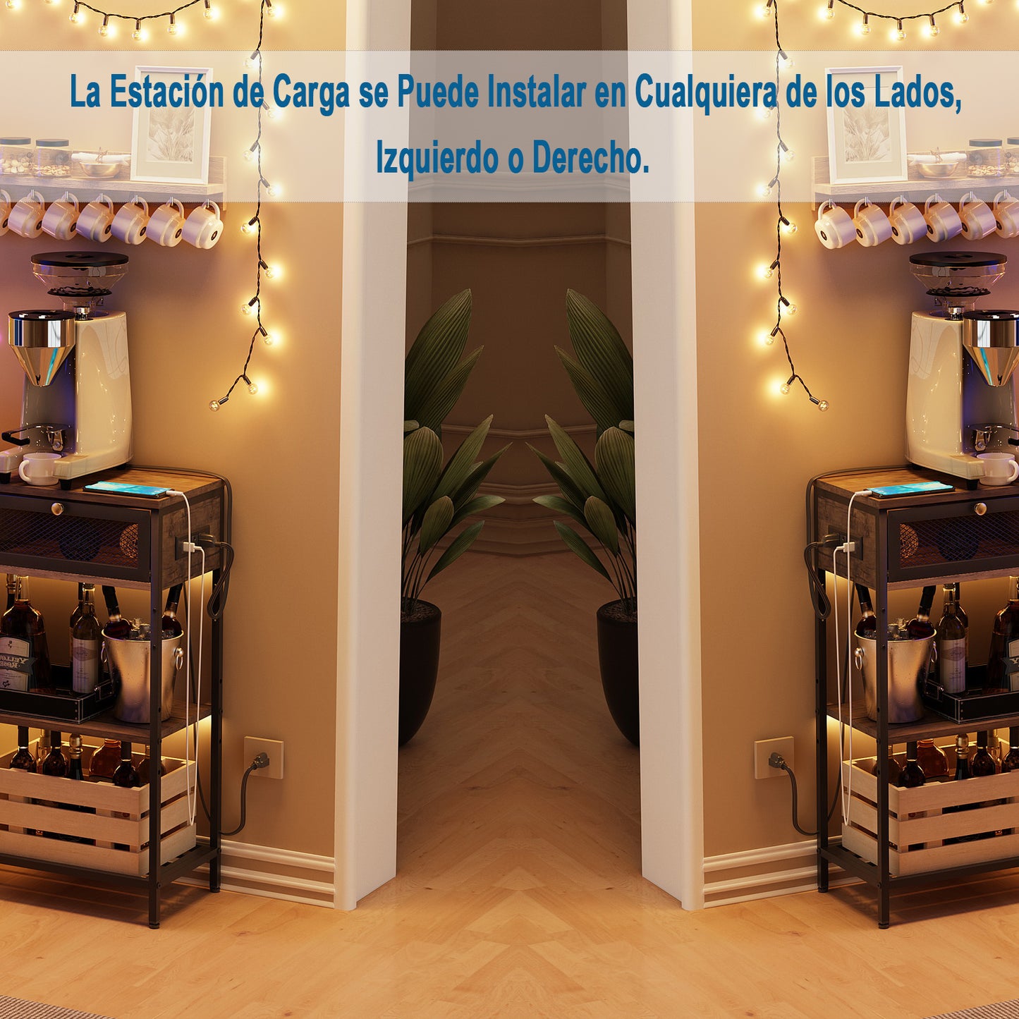 Mesa Consola con Tomacorrientes y Puertos USB Café y Negro