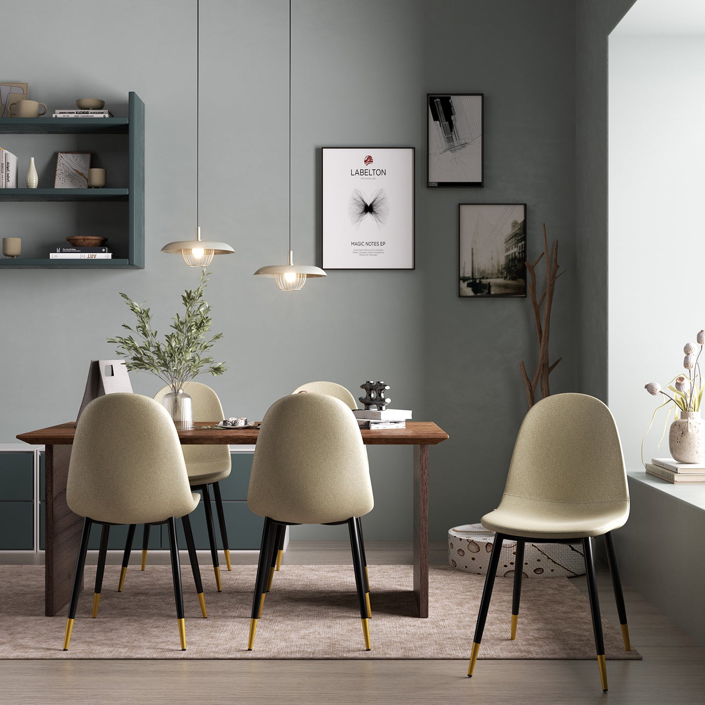 Conjunto de 4 sillas de Cocina Modernas de Mediados de Siglo Beige