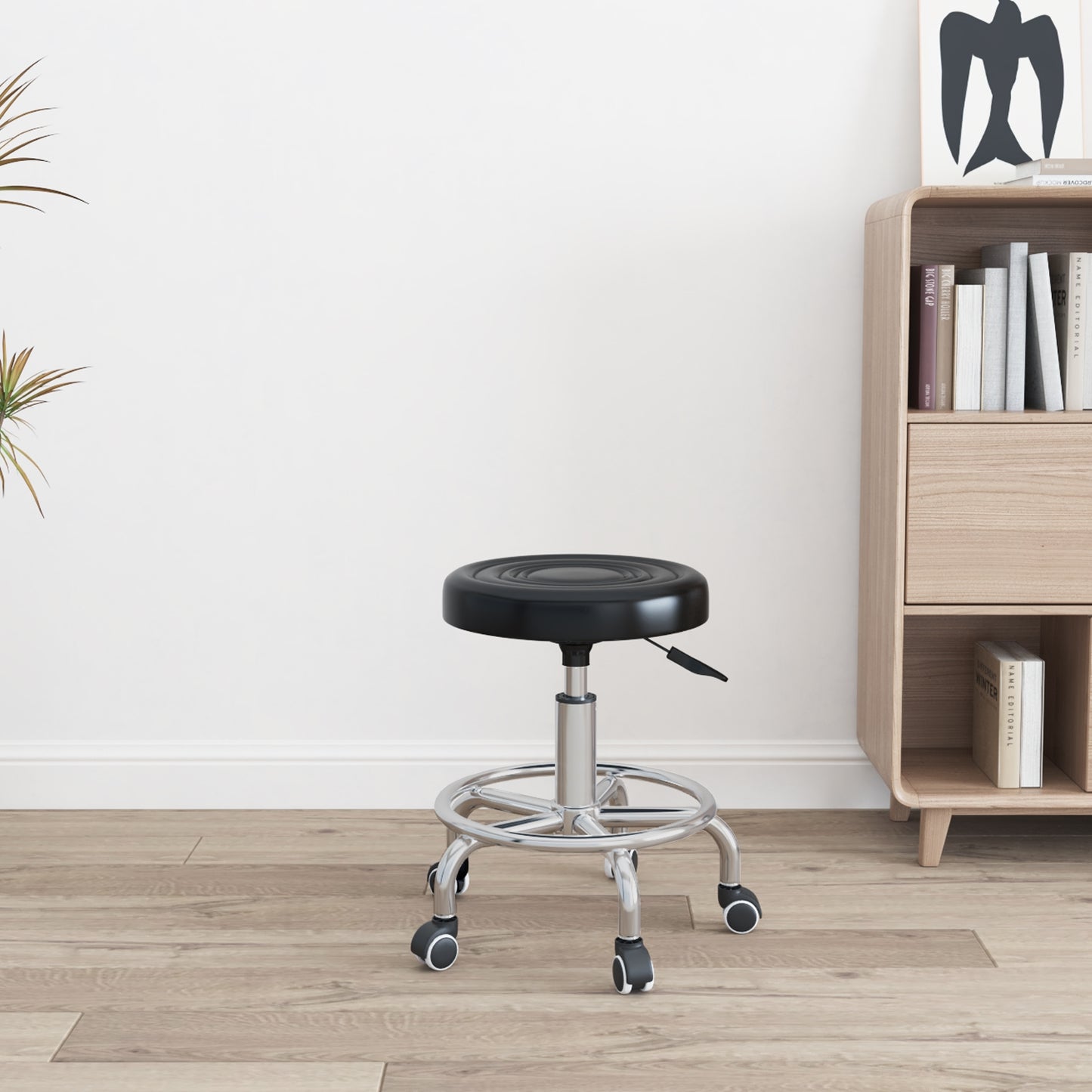 Taburete Redondo con Ruedas Negro