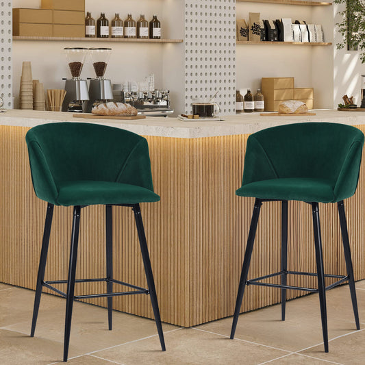 Conjunto de 2 Sillas de Bar con Asiento Tapizado Verde