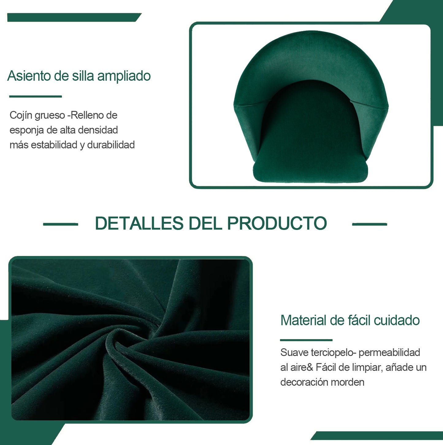 Conjunto de 2 Sillas de Bar con Asiento Tapizado Verde