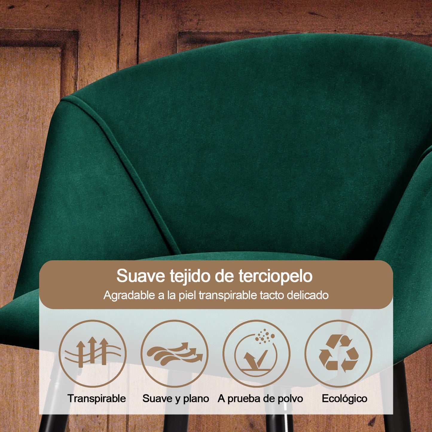 Conjunto de 2 Sillas de Bar con Asiento Tapizado Verde