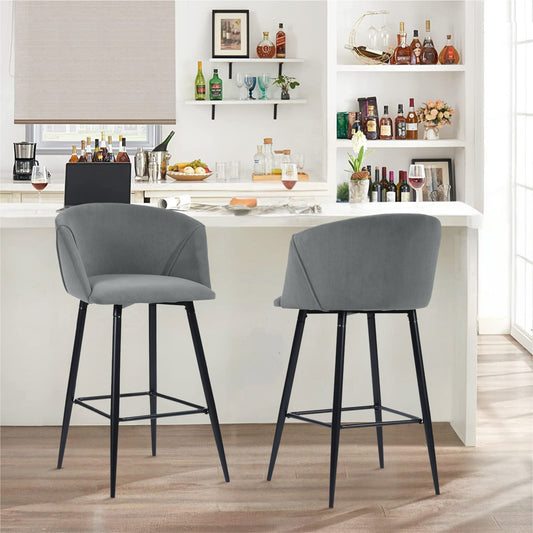 Conjunto de 2 Sillas de Bar con Asiento Tapizado Gris