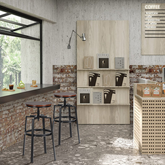 Set de 2 Bancos Estilo Industrial Asiento MDF Enchapado PVC Nogal