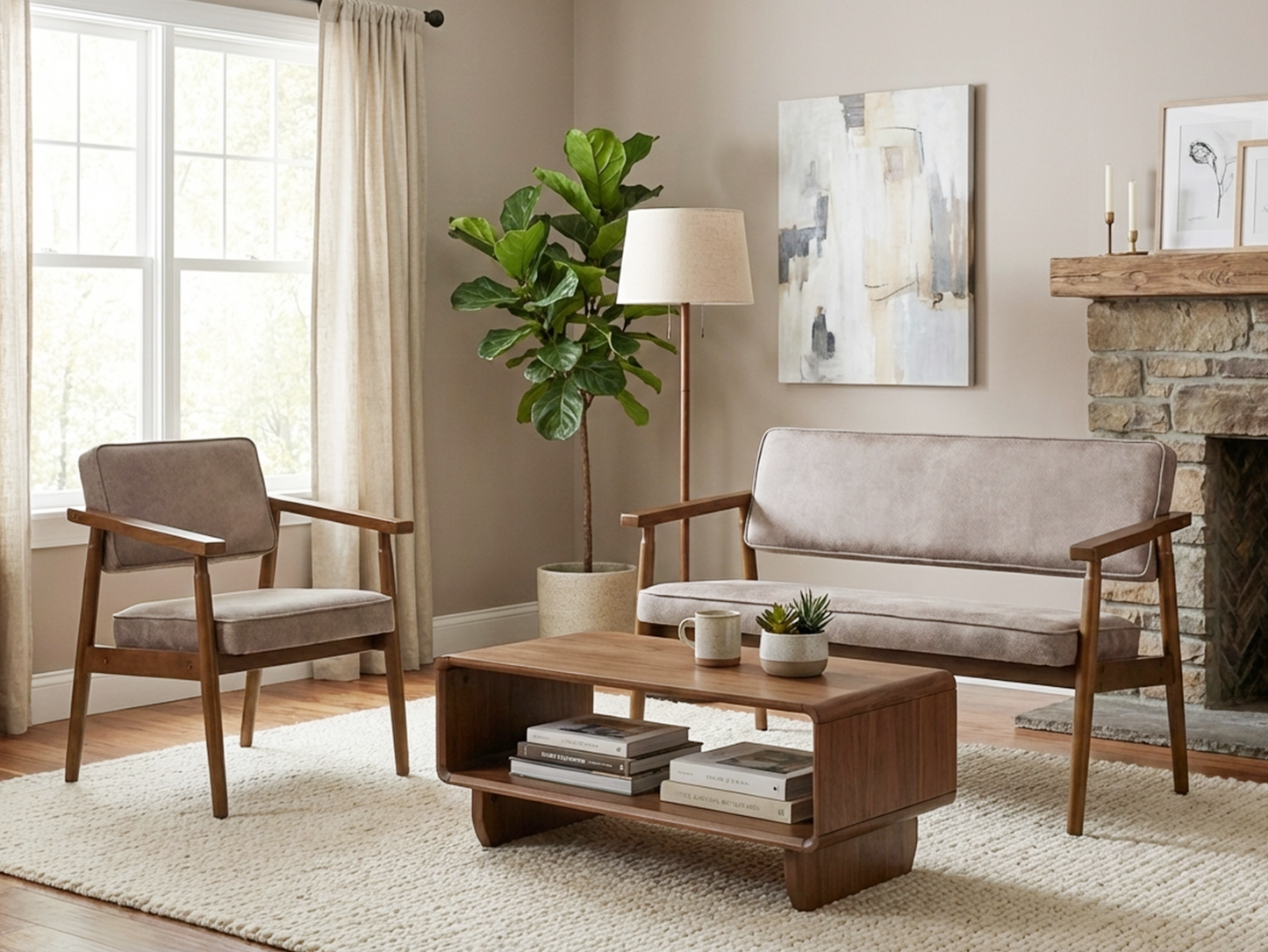 Cyber FurnitureR Sofá de Dos Plazas Modernas Mediados Siglo Gris Pardo