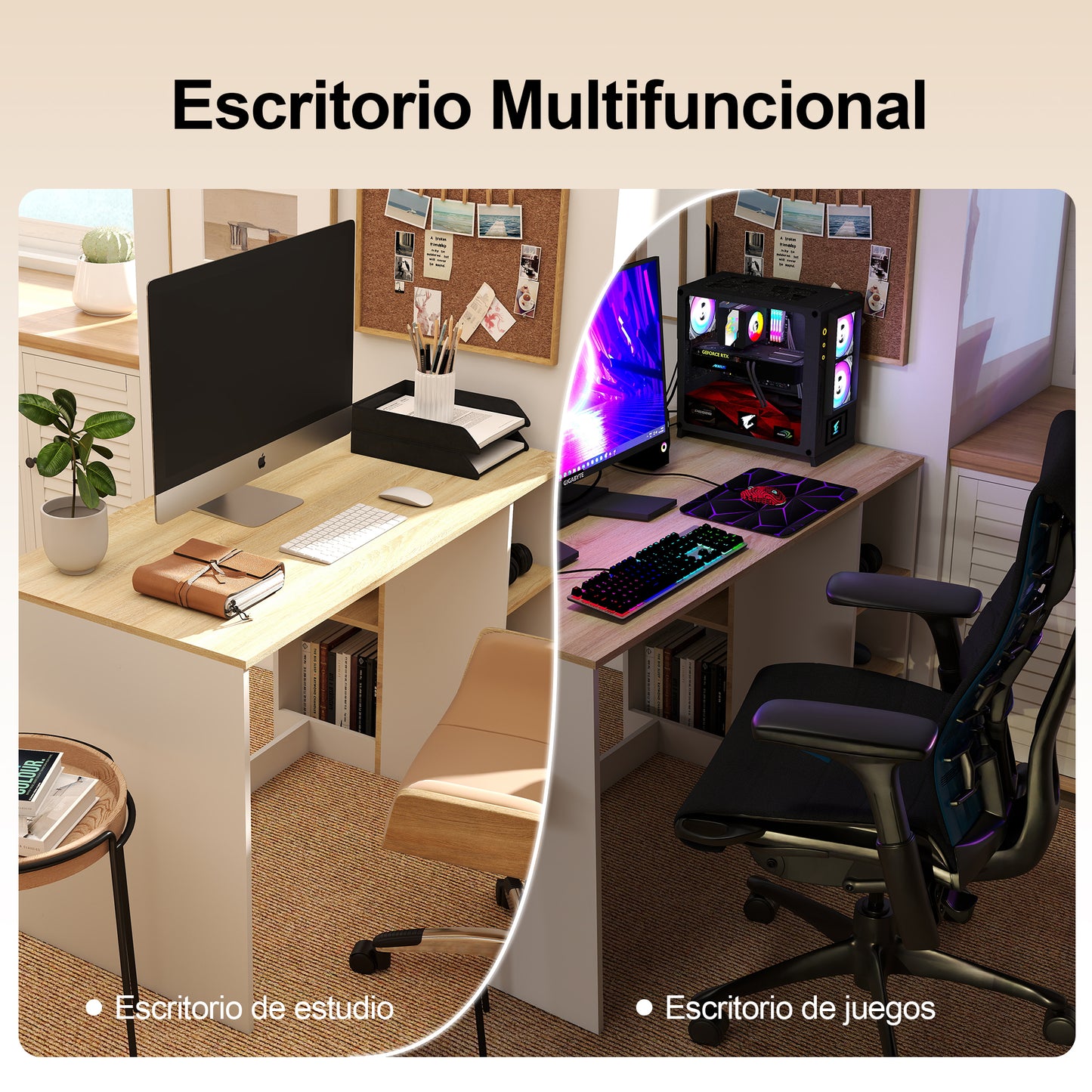 Escritorio de Oficina en Casa con Almacenamiento y 5 Estantes Blanco