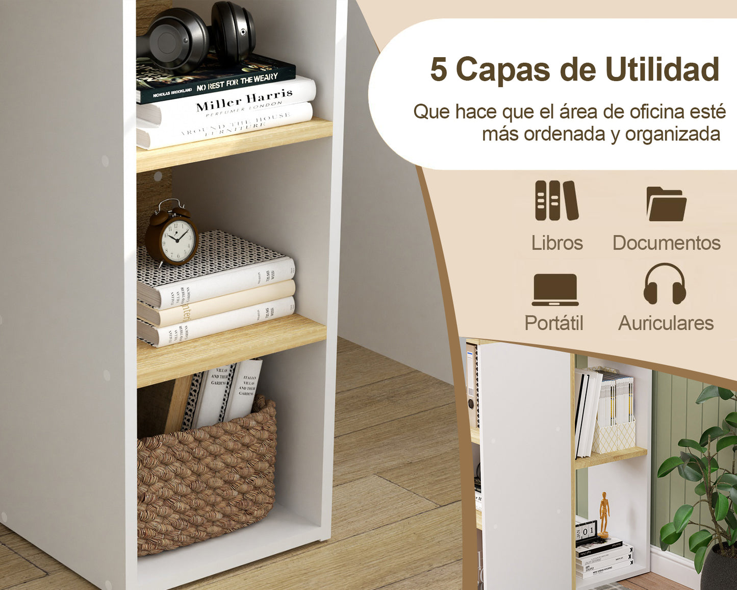 Escritorio de Oficina en Casa con Almacenamiento y 5 Estantes Blanco